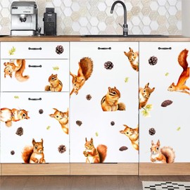 Squirrel Window Clings Double Sided Squirrel Window Stickers Autumn Fall Animal Wall Decals Woodland Animals Wall Stickers Cute Squirrel Wall Decals for Nursery Kids Bedroom Playroom Decor