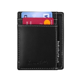 RFID Blocking Slim Front Pocket Designer Leather Wallet for Men Mini Credit Card Holder Case (Black)