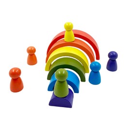 Calmind Juguete Didáctico Montessori para Niños - Bloques de Madera de Arco Iris para Construir y Apilar, Juguete Educación Preescolar de Aprendizaje, Estimulacion Temprana y Pensamiento Creativo