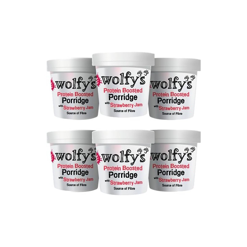 Wolfys Protein Boosted Porridge with Strawberry Jam 91g (Packof 6)