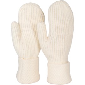 styleBREAKER 09010046 Women's Winter Knitted Mittens Plain with Patterned Waistband Warm Mittens Knitted Gloves, cream