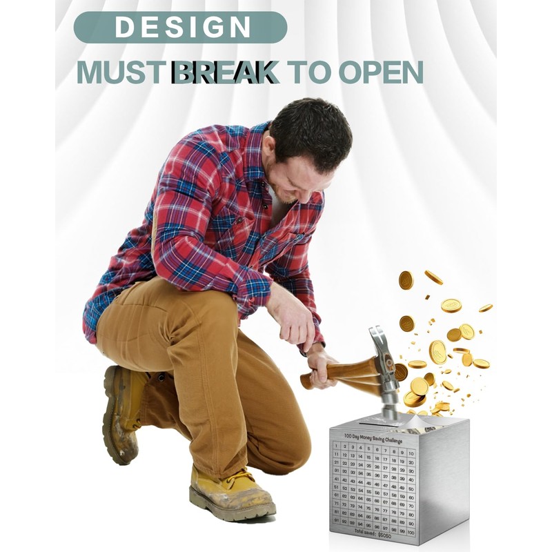 Money Saving Box, Unbreakable Piggy Bank for Adults Save $5,050