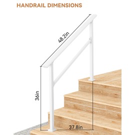 Metal Handrails for Outdoor Steps, 2 Pack Heavy-Duty Stair Railing for 1 to 5 Steps, 4 Feet Handrailing for Safety & Stability, Aluminum & Wrought Iron, Ideal for Indoor & Outdoor Use, White (4 Step)