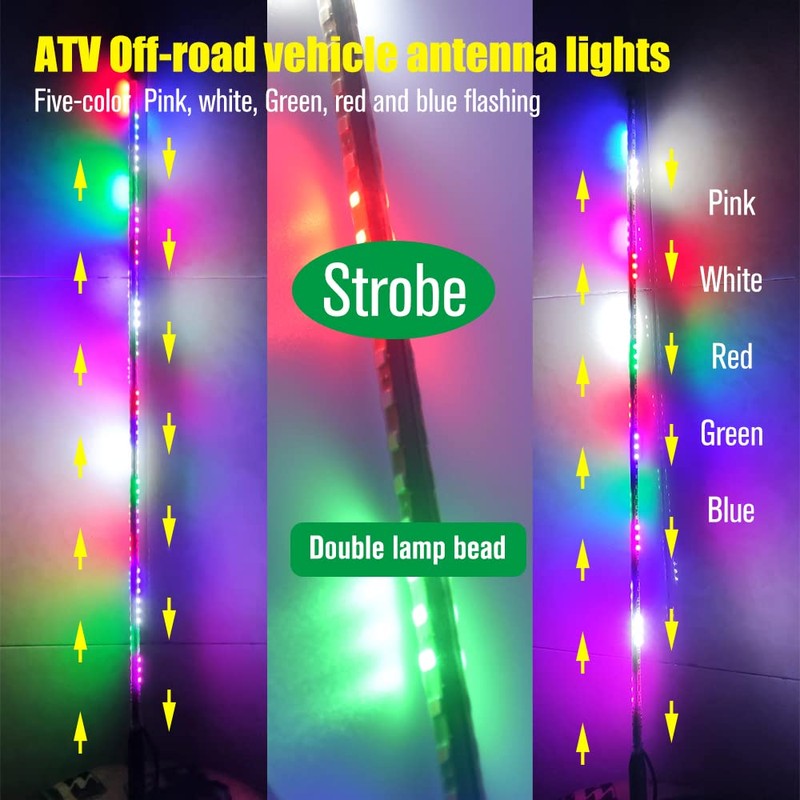 2pcs 3.2FT LED Whip Lights 270° Auto Strobe LED Light