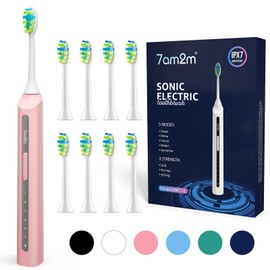 7AM2M Sonic Electric Toothbrush, High Power Rechargeable Toothbrushes, with 8 Brush Heads for Adults and Kids, 15 Adjustable Modes, Built-in 2-Minute Smart Timer, 4 Hours Fast Charge(Pink)