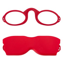 REAVEE Ultra Slim Armless Reading Glasses for Men Women, Small and Flat Readers Compact Pocket Size with Stick-on Case Holder,Red 2.0