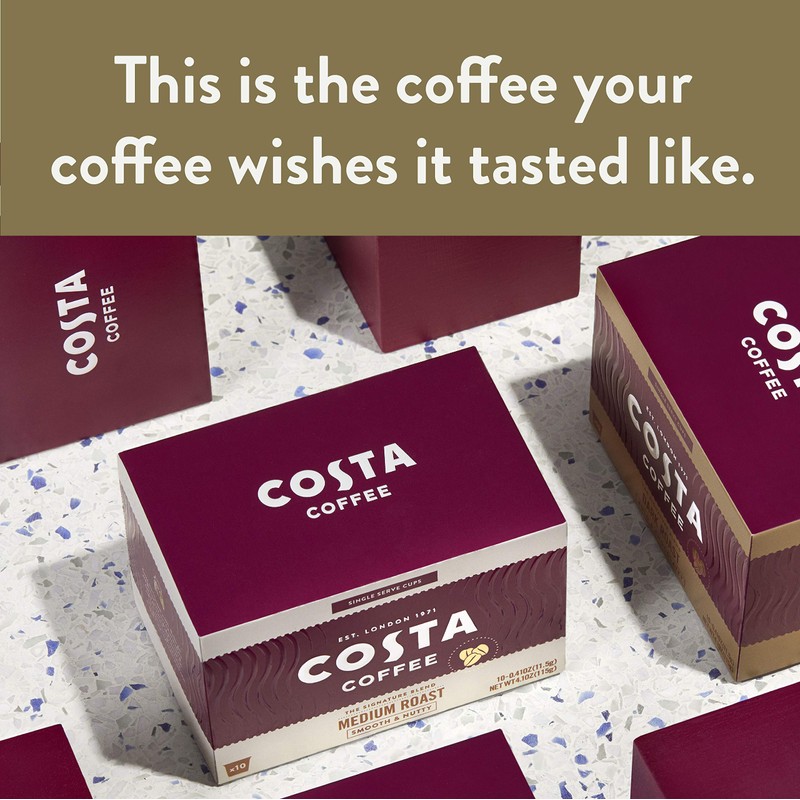Costa Coffee Single Serve Pods Compatible with Keurig K-Cup Brewers