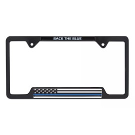 Elektroplate Police Thin Blue Line Flag "Back the Blue" Open Black Metal License Plate Frame