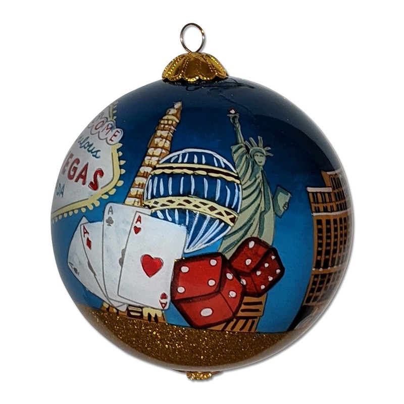 Las Vegas Christmas Ornament Hand Painted from Inside with Gift