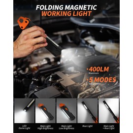 Anylight Led Work Light,400LM Foldable Mechanic Light, Rechargeable Flashlight with 5 Modes, 230° Rotate and Hook Magnetic Light for Car Repair, Camping, Grill（2 Pack Upgrade）