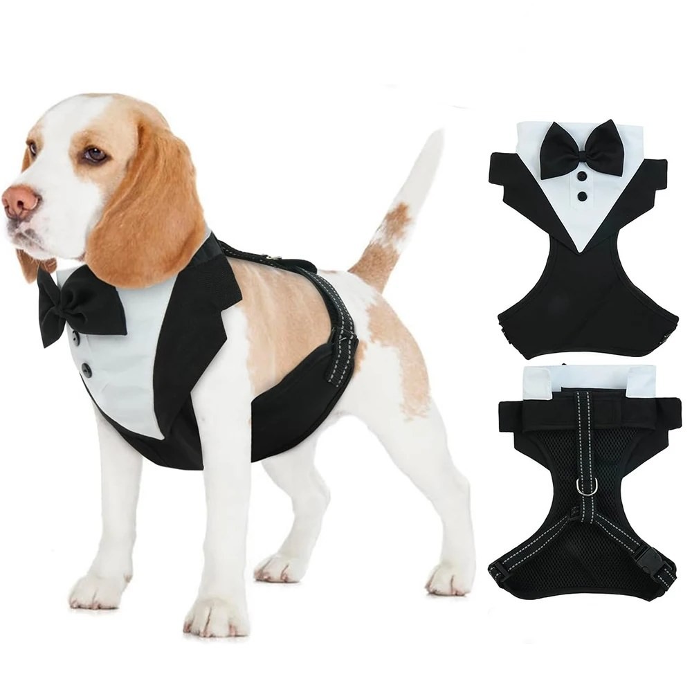 OrganiMax Dog Harness No Pull – Adjustable Bow Tie and Pet Vest, Wedding and Party Celebration