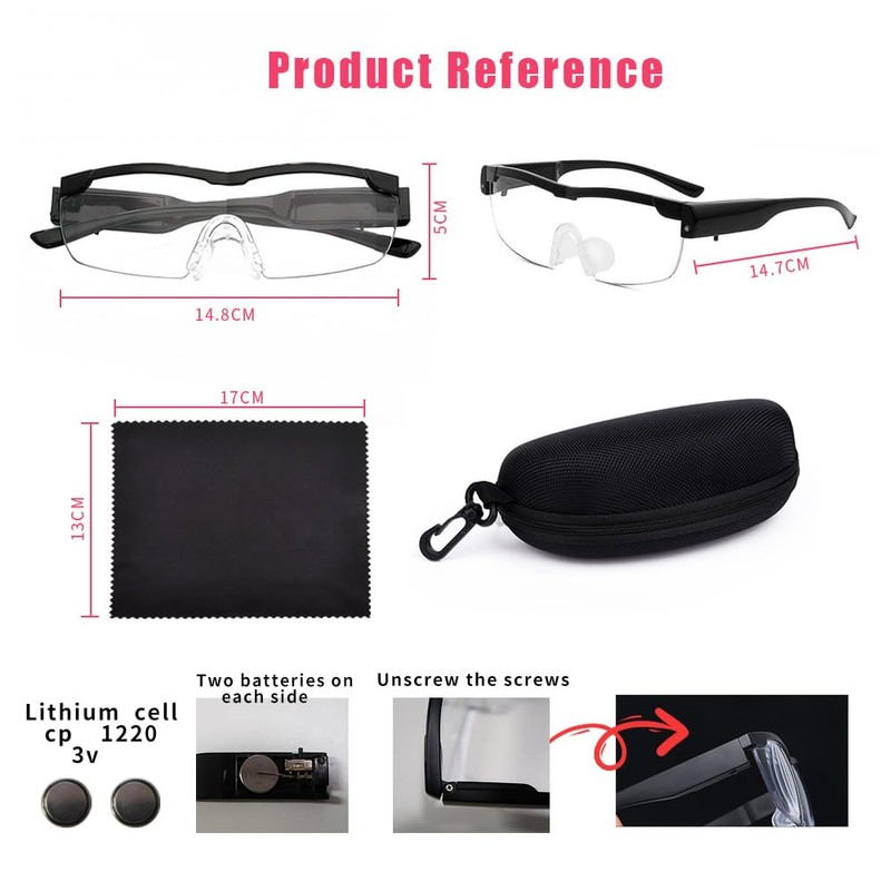 Head Magnifier Glasses, Hands Free Light Filter, Lupa Headband Magnifier,