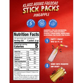 Klass Aguas Frescas | Drink Mix Packets | Pineapple Flavored | Sugar Free On-The-Go Packets, Low Calorie (40 Count Powder Stick Packs)