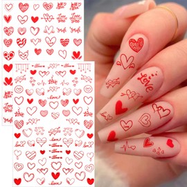 9 Sheets Heart Nail Stickers, 3D Valentine's Day Black Red Golden Laser Design Self-Adhesive Nail Art Decals, DIY Manicure Decoration Supplies Accessories for Women Girls