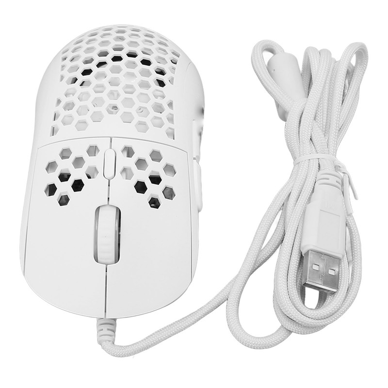 Wired Mouse Ergonomic White Adjustable DPI 6 Keys Hollowed Out