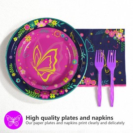 Grencian 96Pcs Magic Movie Birthday Party Supplies Magic Movie Paper Plates Disposable Disposable Butterfly Party Tableware for Kids Boys Girls Magic Movie Themed Birthday Parties Decor Serves 24