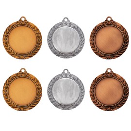 FINGERINSPIRE 6pcs Blank Award Medals Golden Silver Bronze Medals Flat Round Medals with Wheat Pattern Award Gift Make Your Own Medals Alloy Medals Pendant for Competitions Sports Meeting