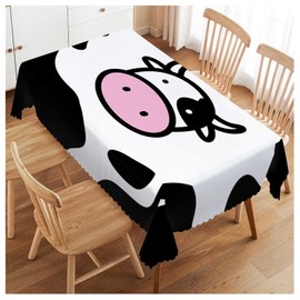 Walmsco Tablecloth Black White Cow Decor For Dining Room Kitchen Rectangular Table Cover 132 * 178cm