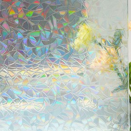 3D Prism Window Film,Transparent Decorative Glass Film Window Door Tint,Rainbow Effect Static Cling Heat Control Anti UV for Kitchen,Dining Room,Bedroom,Living Room,35 inches by 78.7 inches