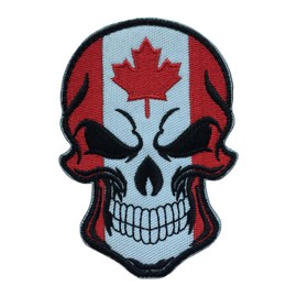 SpaceAuto Skull Head w/ Flag of Canada Military Tactical Morale Badge Hook Loop Fastener Patch 3.54" x 2.36"