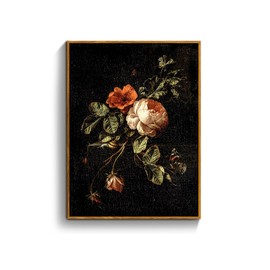 crmotu Vintage Framed Botanical Wall Art Canvas Prints, Floral Wall Art for Living Room, Dark Rose Wall Decor for Bedroom, Nature Decor French Country Paintings 12"x16"