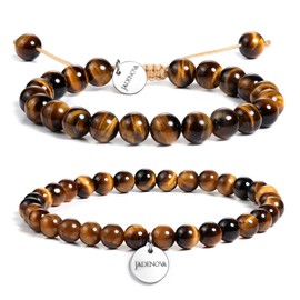 JADENOVA 6/8mm Natural Yellow Tiger Eye Gemstone Bracelets Round Beads Stretch Bracelet Adjustable Beaded Bracelet Couple Distance Bracelets Unisex (2pcs Bracelet Set) …