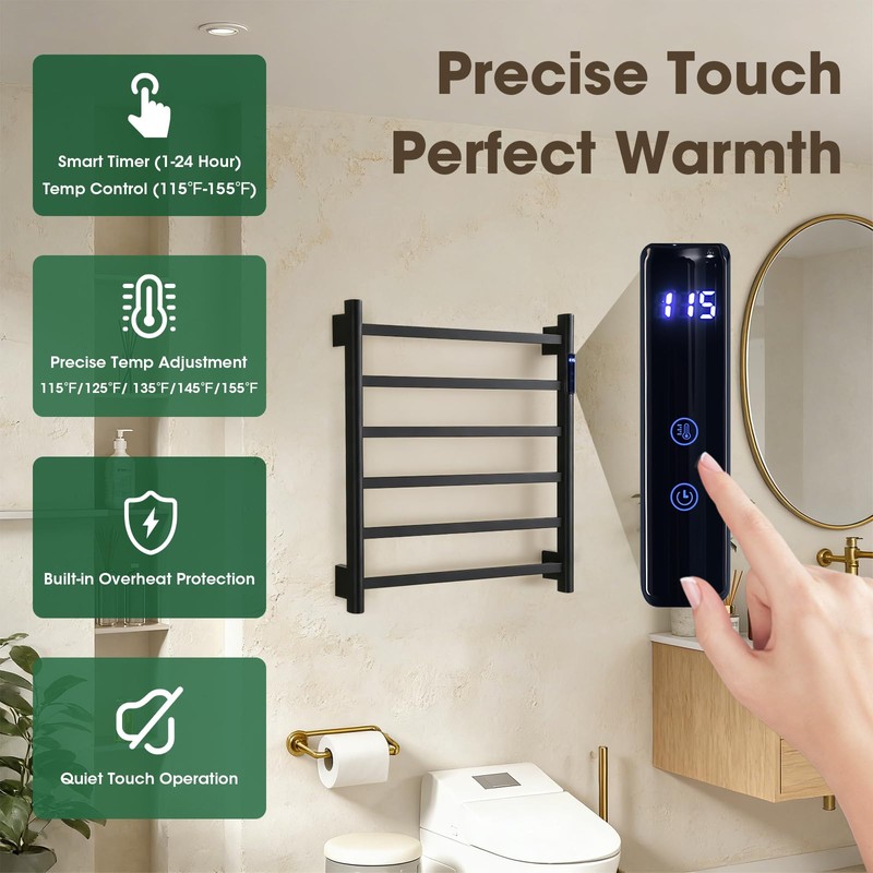 TRUSTMI Electric Towel Heated Rack, Wall Mounted 6 Bar Towel