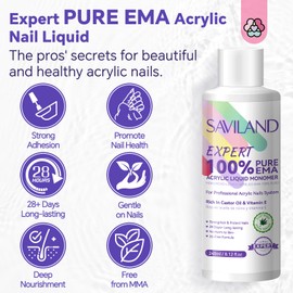 SAVILAND Pure EMA Monomer for Acrylic Nails: 240 ml Large Capacity Professional Acrylic Monomer Liquid Non Yellowing Low Odor Acrylic Liquid Monomer with Castor Oil VE for Acrylic Powder Nail Art