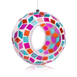 Yinns Glass Bird Feeders Outside, Hanging Mosaic Bird Feeder, Round Shape Fly Through Container Wild Birdfeeder for Garden, Backyard Decor