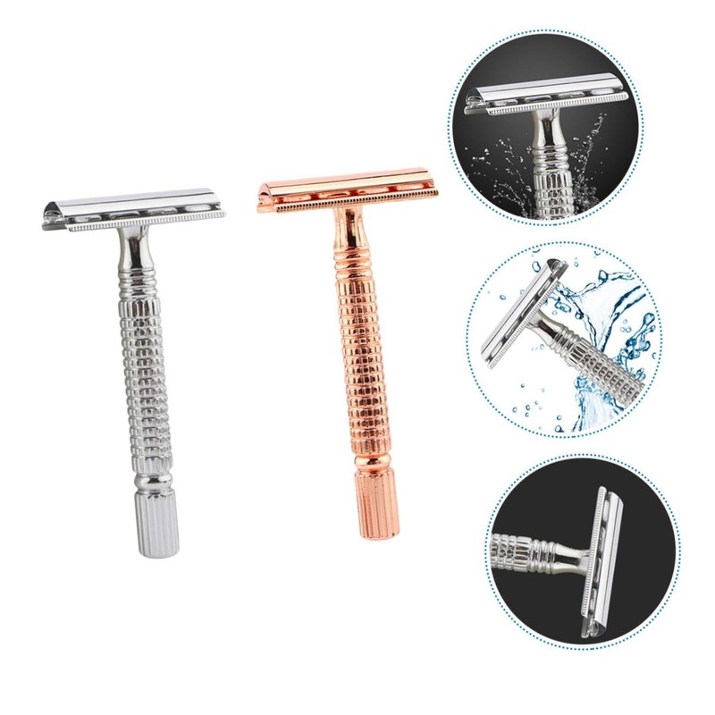 VICASKY 2pcs Manual Double-edged Safety Razor for Men Traditional Metal