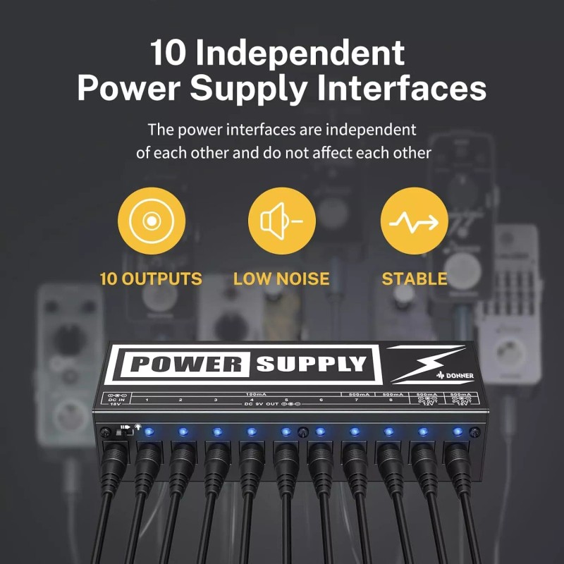 Donner DP-2 10 Port Guitar Effects Pedal Power Supply 9V/12V/18V