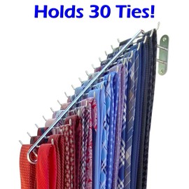 Swivel Tie Rack by WEEBAK, 30 Oversized Hooks, Men's or Women's Ties, Belts, and Scarfs Closet Accessory Organizer, Wall Mounted with provided Chrome Screws, Durable Metal, Chrome