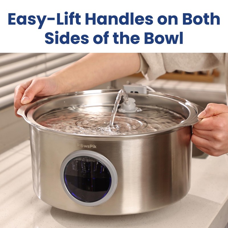 PawsPik Ultra-Quiet Stainless Steel Dog Water Fountain, 1.8-gal