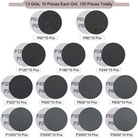SIQUK Pack of 130 Sanding Discs Velcro 75 mm Wet Dry Sandpaper Sanding Pads Grit 80-10000 Sanding Sheets Sandpaper Round for Car Polishing Wood Metal