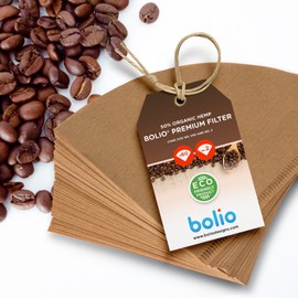 Bolio Premium Unbleached Hemp Paper Cone Coffee Filters – 100 Count - Compatible with All No.2 Size Pour Over coffee Drippers