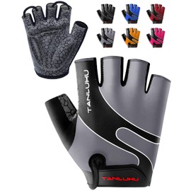 Tanluhu Cycling Gloves Mountain Bike Gloves Half Finger Road Racing Riding Breathable Shock-Absorbing Biking Gloves for Men and Women (Gray, L)