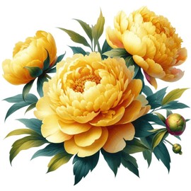 x4 Yellow Peony Flower Vinyl Stickers, Vibrant Blackout Waterproof Decals, Multi Purpose 1@ 20cm Tall Ideal for Toilets car or Laptop. 3@ 7cm Tall Ideal for Phone, Cups & Mugs (Yellow Bunch)