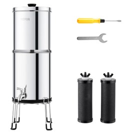 VEVOR Gravity-fed Water Filter System, 2.25G 304 Stainless-Steel Countertop Water Filtration System, Reduces Lead and up to 99% of Chlorine, with 2 Carbon Filters/Spigot/Stand, for Home Camping RV