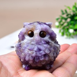 Ytbeoxk 1.9 Inch Amethyst Owl Statues Purple Owl Figurines Home Decor, Healing Crystal Cute Decor Figurines,Sculpture Hand-Carved Gemstones,Bedroom Office Spiritual Gift, Owl Gifts for Women Men
