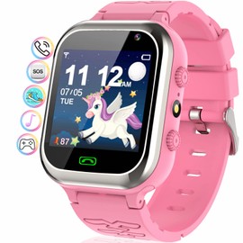 Smartwatch Children's Calling Smartwatch with SOS Pedometer Games Camera Stopwatch Alarm Clock Touchscreen Torch Smartwatches Birthday for Boys and Girls Gifts (Pink)