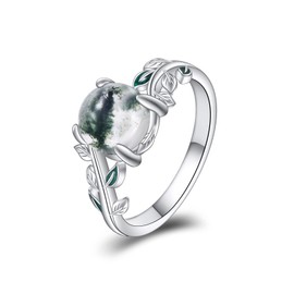 Natural Moss Agate Ring Sterling Silver Moss Agate Engagement Ring Moss Agate Jewellery Gifts for Women, Sterling Silver, No Gemstone