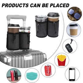 Luggage Cup Holder for Suitcases,Travel Must Haves,Free Hand Drinks Carrier Coffee Mugs Holder,Universal Luggage Accessories for Flight Attendants,Business Travelers Travel Essential - Black