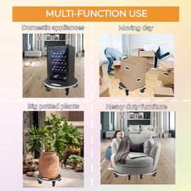 15-Inch Round Wood Platform Dolly with TPR Silent 2" Wheel with 2 Brake +2 Without, 551-lb Load Capacity Heavy Duty Wood Furniture Dolly, Multifunctional Movers Carrier,Plant Dolly, Two Pack