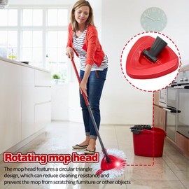 Triangular Spin Mop Replacement Head 1 Pack Compatible with Turbo EasyWring System Replacement Mop Attachment in Red Heavy Duty Plastic Base for Home Use