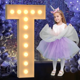 Mixifox Mixifox Marquee Light Up Letters, 4FT Marquee Letters, Large Light Up Letter for Party Decor, Mosaic Balloon Frame, Cardboard Letter for Birthday Wedding Engagement Party Decorations, Giant Letter T