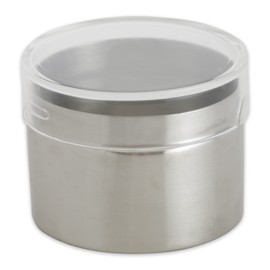 RSVP International Endurance Collection Small Stackable Metal Tins with Clear Lids, Brushed Stainless Steel, Magnetic Base, 2.5" Diameter x 2" Tall, 4 Fl Oz Capacity
