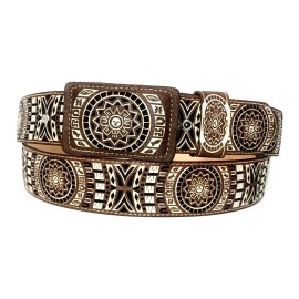 NELIDAS SOUTHERN IMPORTS MEN'S AZTEC CALENDAR WESTERN LEATHER BELT. CINTO VAQUERO CALENDARIO AZTECA - 42