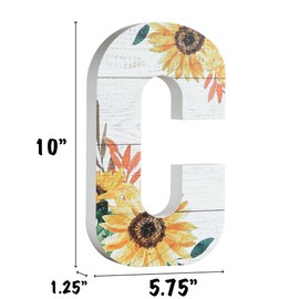 COLLECTIVE HOME - 10" Wood Lettes for Wall Decor, Sunflower Tabletop Alphabet Decoration, DIY Farmhouse Decor, Rustic Freestanding Monogram Block (C)