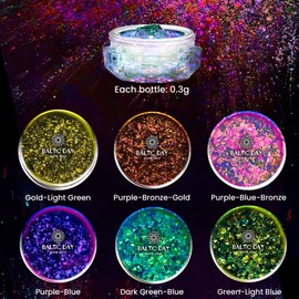 BALTIC DAY - 6 Chameleon Flakes Set - Chameleon Flakes for Resin - Color Shift Mica Pigment Powder for Epoxy Resin - Chrome Flakes for Tumblers, Molds, Nail Art, Eyeshadow, Makeup - Nr2