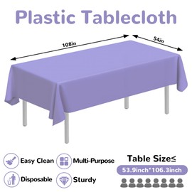 CC-SLZP 3 Pack Premium Plastic Tablecloth, 54 x 108 inch Disposable Tablecloths Rectangle Leakproof for Parties, Picnic, Camping, Birthday, Weeding (Light Purple, Rectangle)